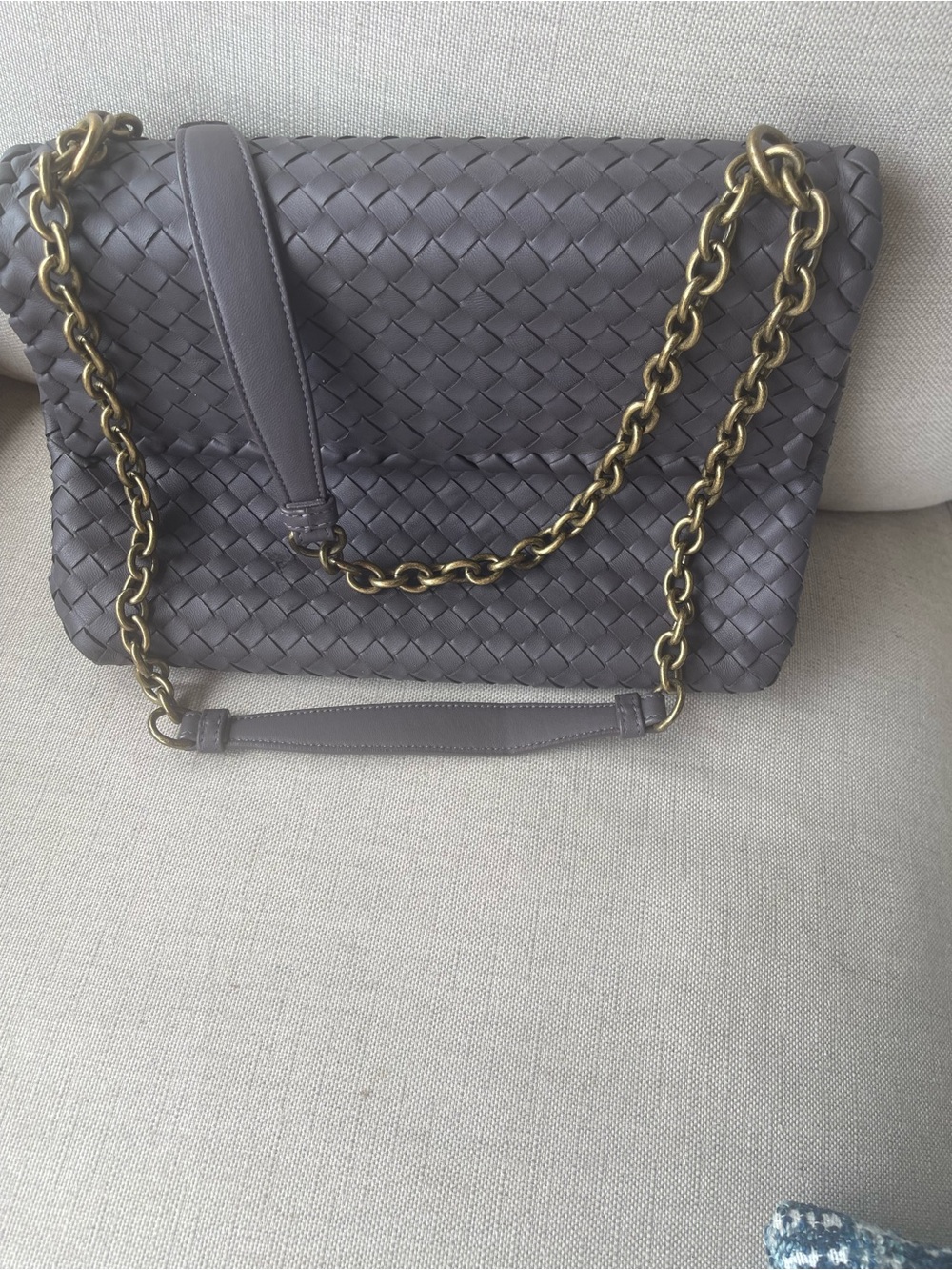 Bottega Venetia Intreccciato Leather 
Shoulder Bag with Antique Chain